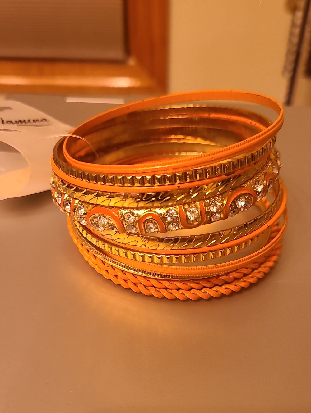 Tamina Gold and Orange Crystal Stackable Bangle Set NIB